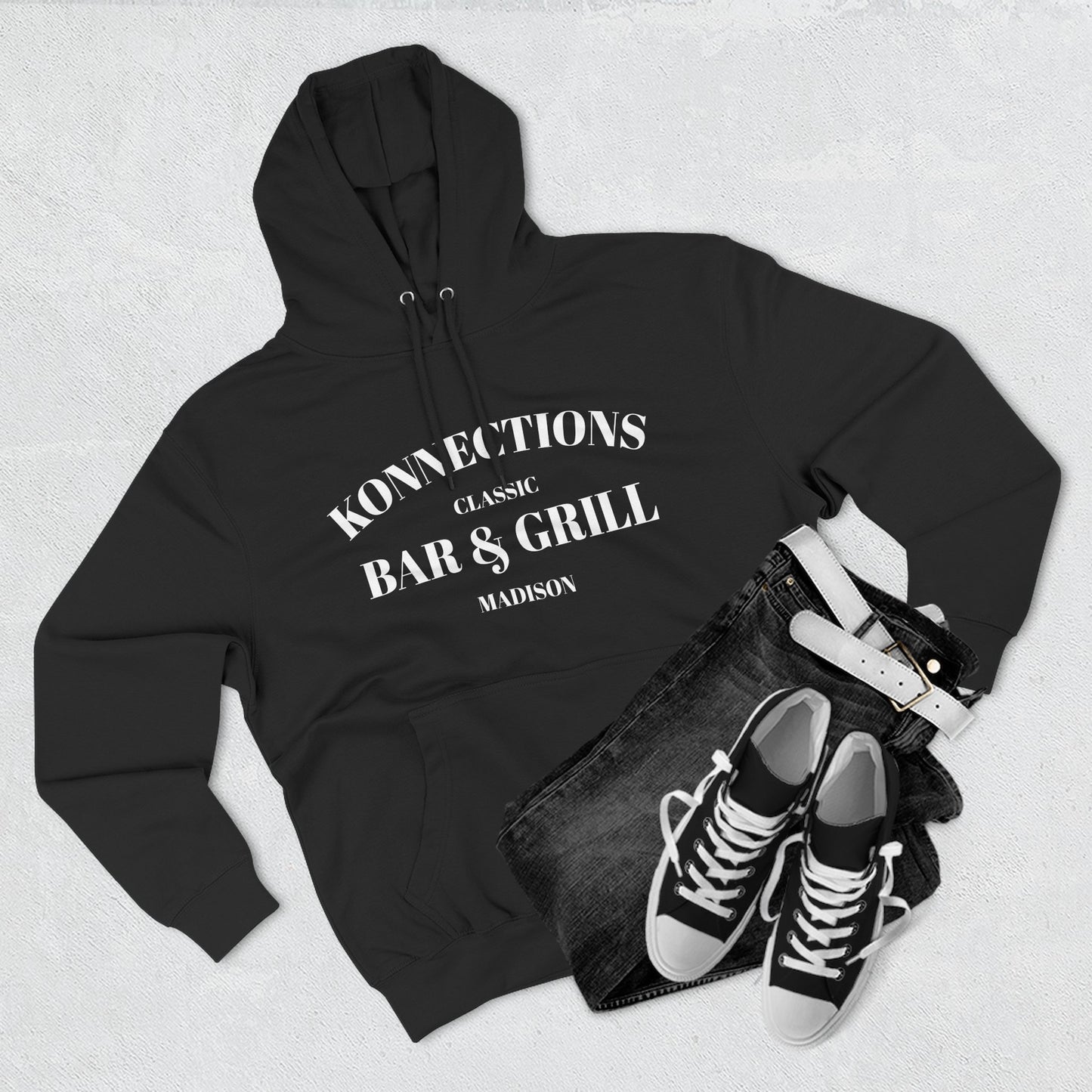Konnections Classic Bar and Grill Madison Hoodie — Minimal Logo Fleece Pullover