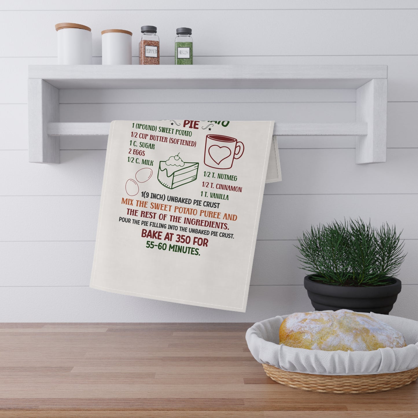 Festive Christmas Baking Recipe Tea Towel (cotton, poly)