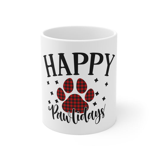 Christmas Themed Ceramic Mug 11oz Happy Pawlidays!