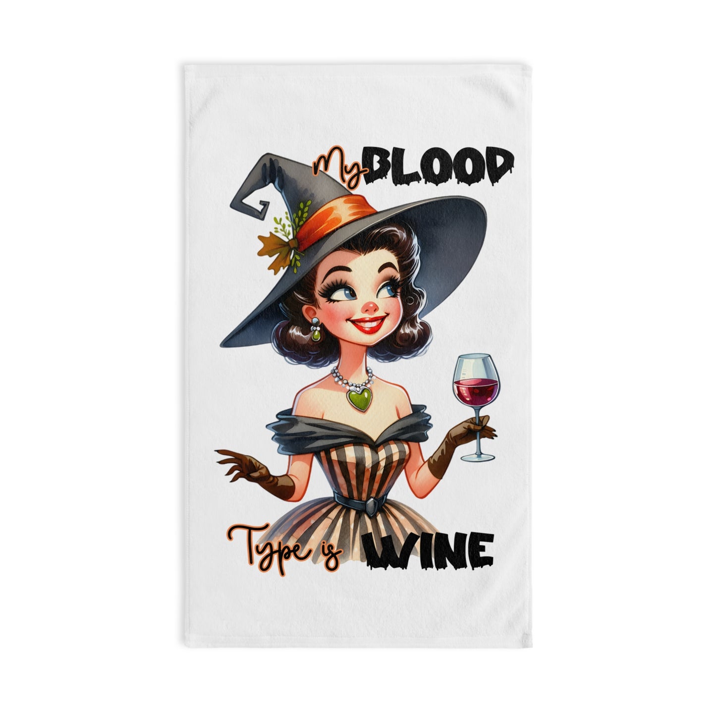 Halloween Themed Hand Towel My Blood Type is Wine