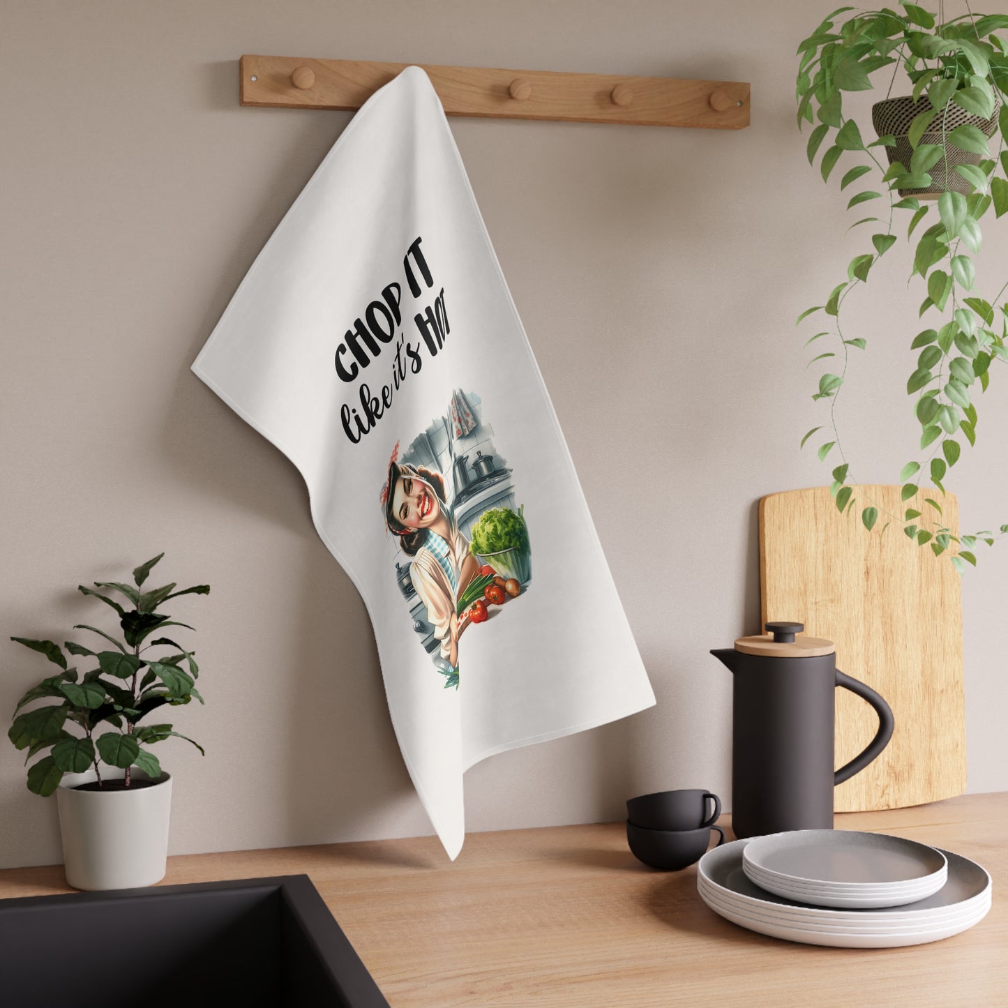 Retro Funny Housewife Tea Towels (cotton, poly) Chop It Like It's Hot