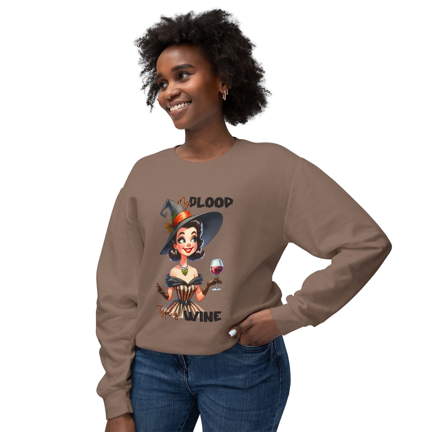 Halloween Themed Crewneck Sweatshirt Ghosts and Goblins Like Witches That Drink Wine. Safe Halloween Everyone!