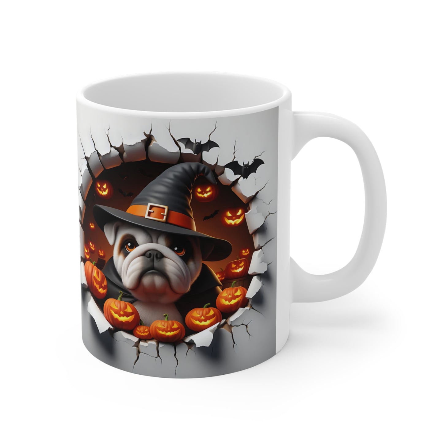 Festive Halloween Ceramic Mug 11oz Bulldogs Love Halloween. Have a Safe Night of Trick or Treating.