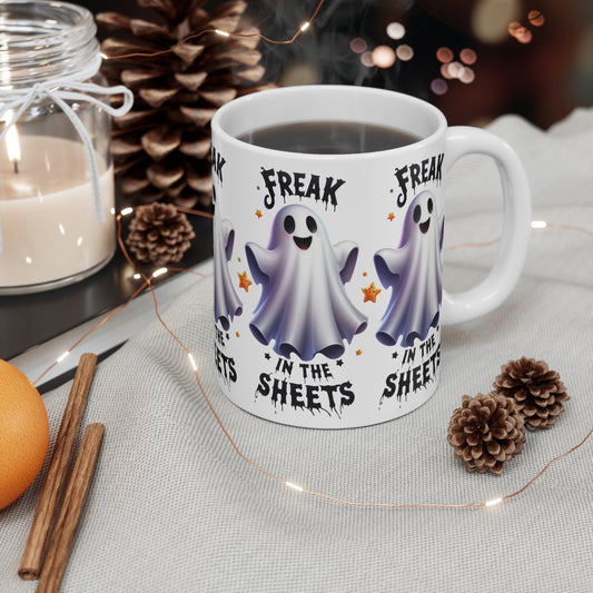 Festive Halloween Ceramic Mug 11oz Ghost Is a Freak In The Sheets