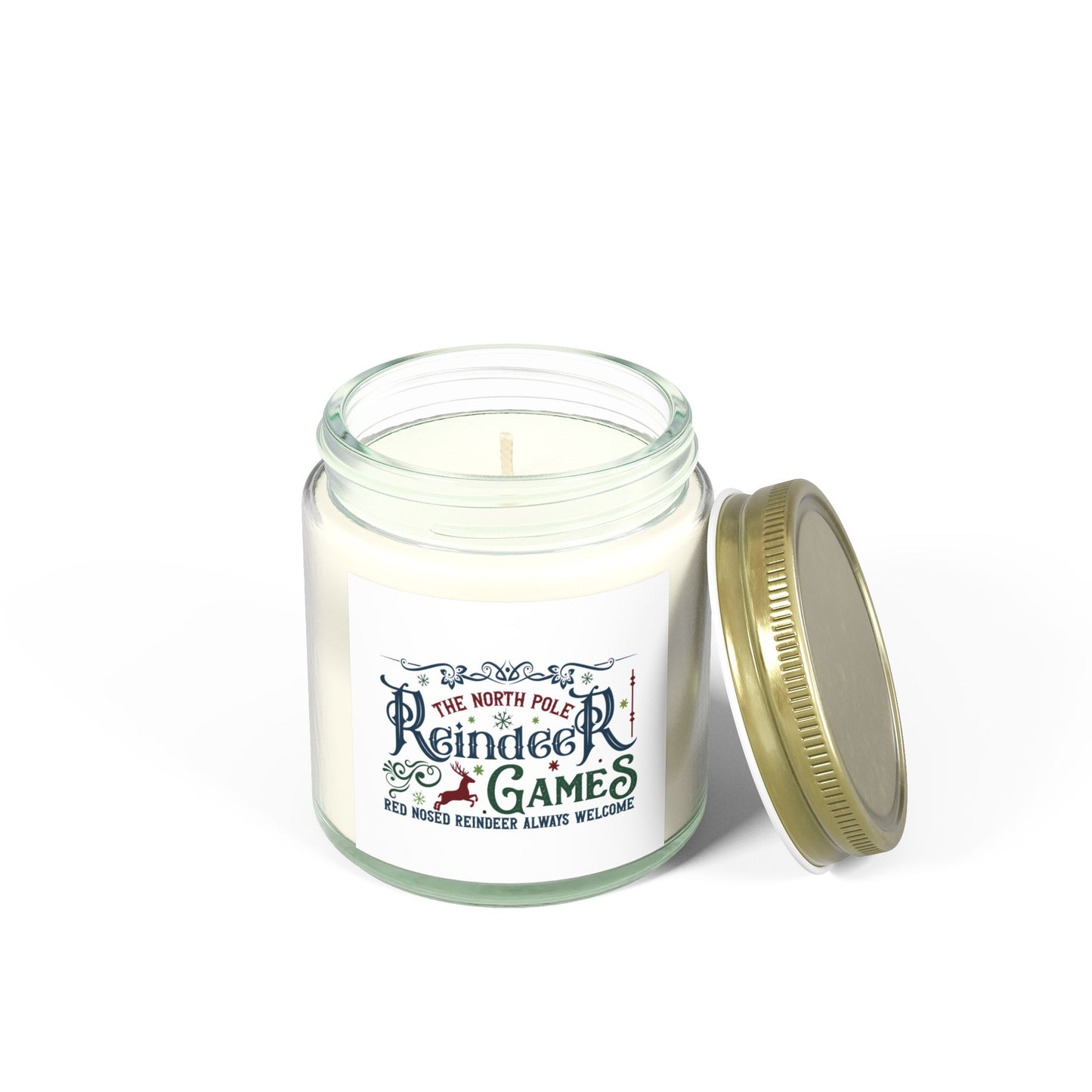 Christmas Themed Scented Candles, Coconut Apricot Wax (4oz, 9oz) Reindeer Games