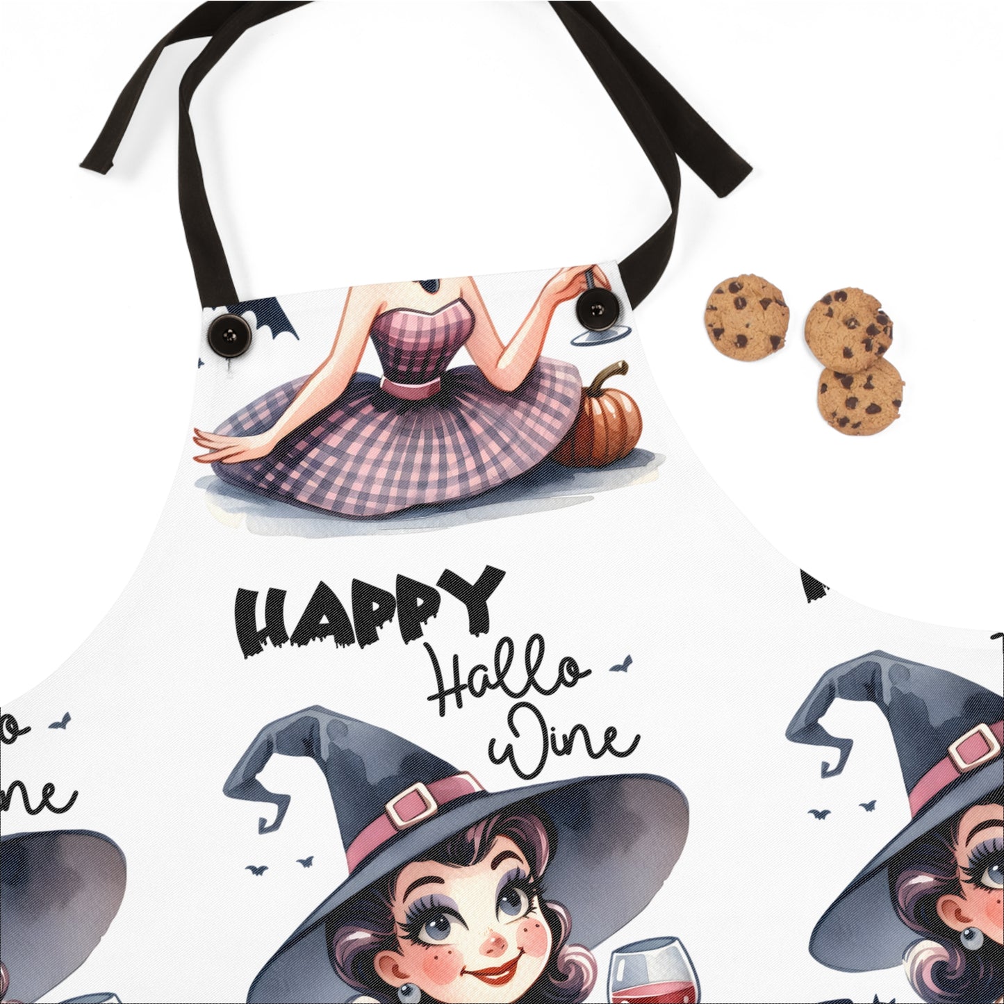 Halloween Themed Apron All Over Print Design Lets Get Cooking and Drinking Wine. Trick or Treat!