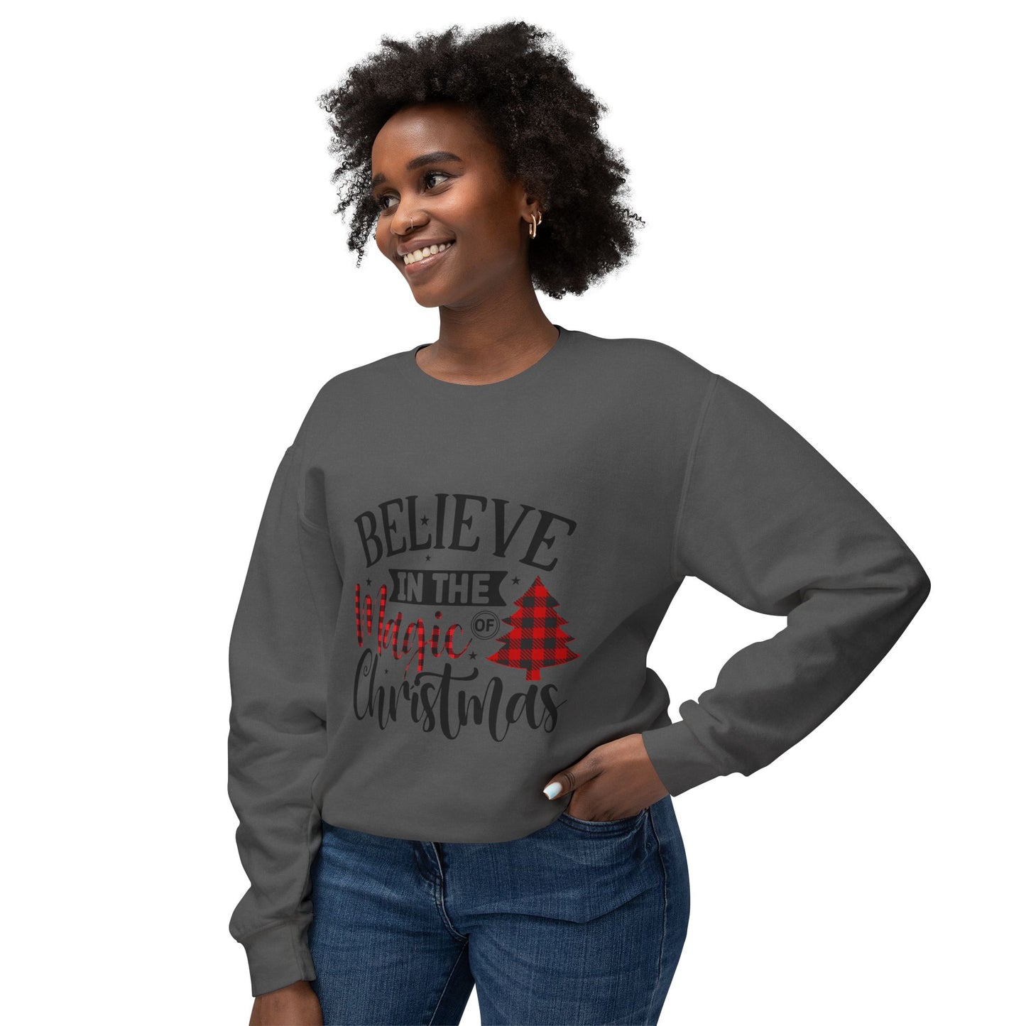 Women's Christmas Unisex Lightweight Crewneck Sweatshirt Believe In The Power Of Christmas Magic