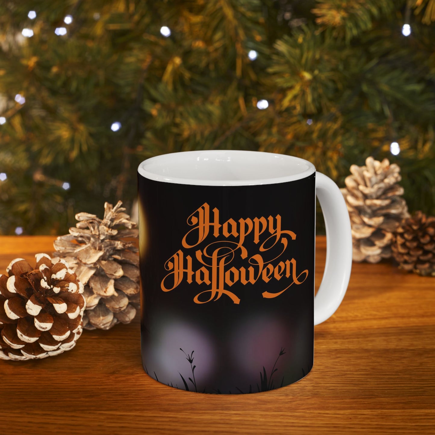 Festive Halloween Ceramic Mug 11oz Bats and Pumpkins Happy Halloween Everyone!