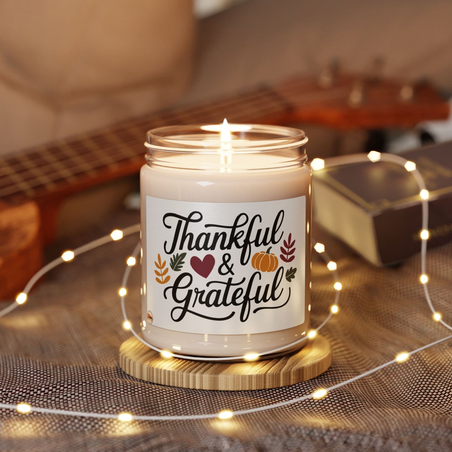 Thanksgiving Themed Scented Soy Candle, 9oz Thankful and Grateful