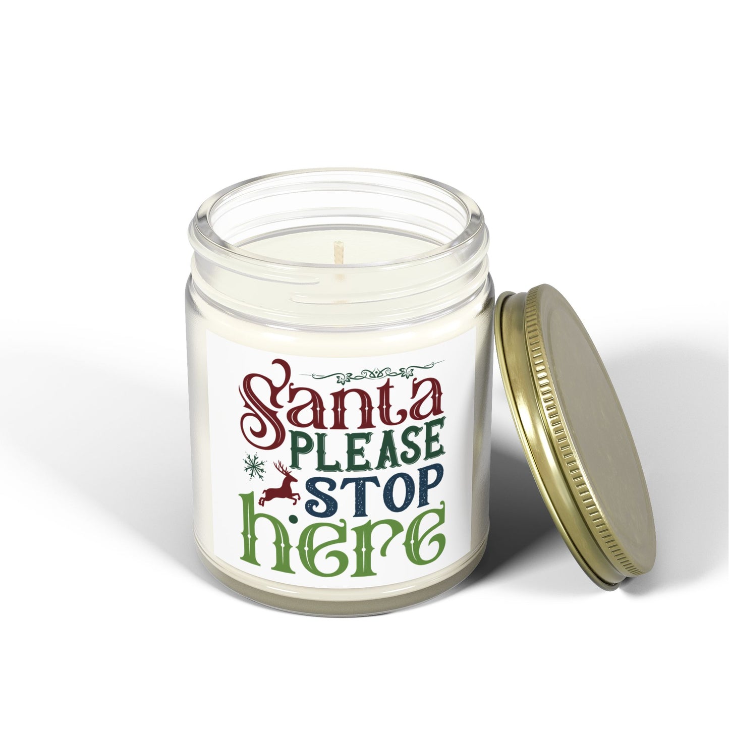 Christmas Themed Scented Coconut Apricot Candles (4oz, 9oz) Please Stop Here Santa!