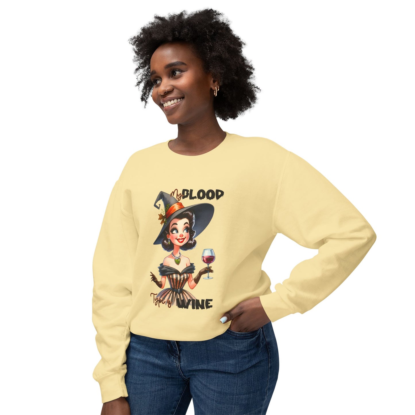 Halloween Themed Crewneck Sweatshirt Ghosts and Goblins Like Witches That Drink Wine. Safe Halloween Everyone!