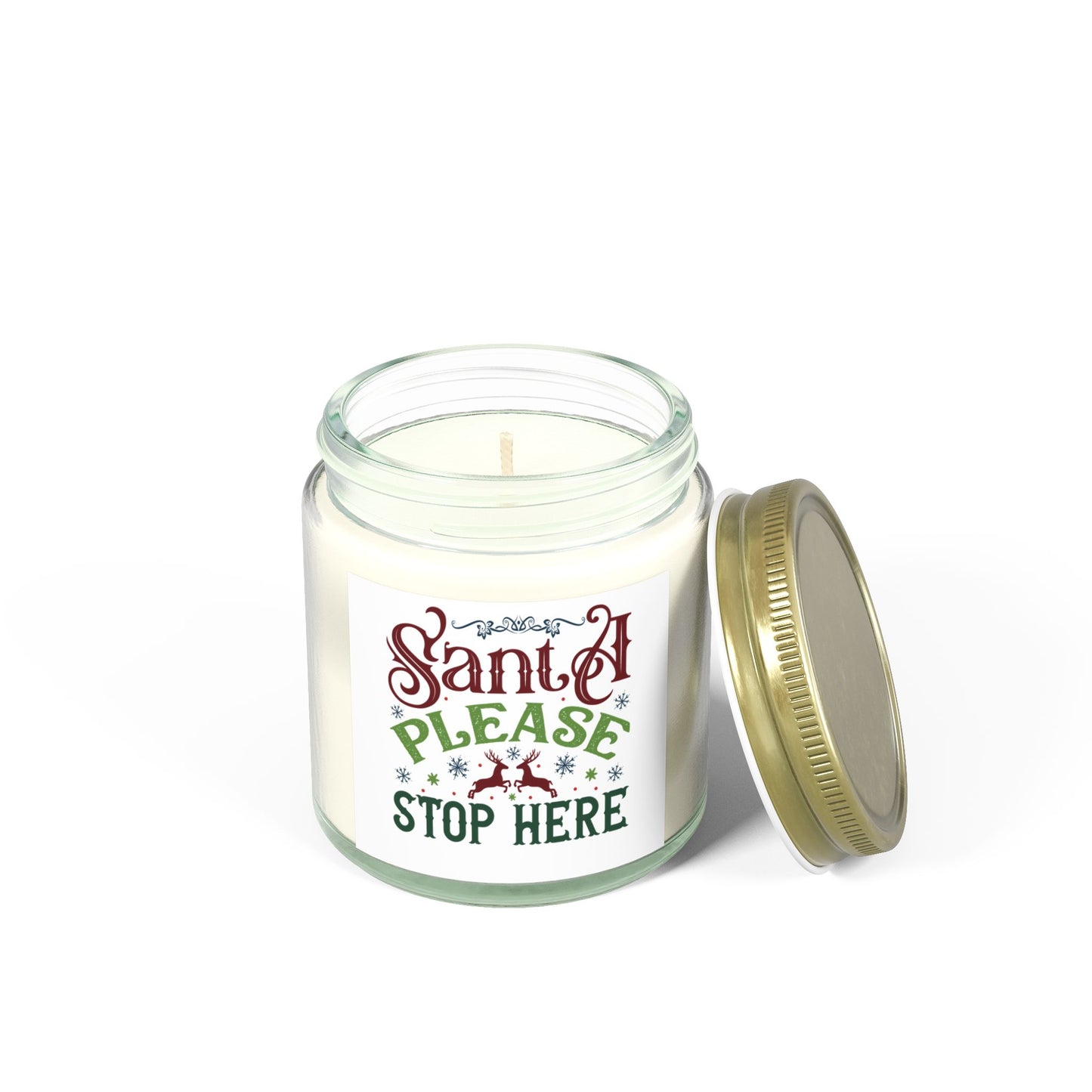 Christmas Themed Scented Coconut Apricot Candles (4oz, 9oz) Santa Please Stop Here