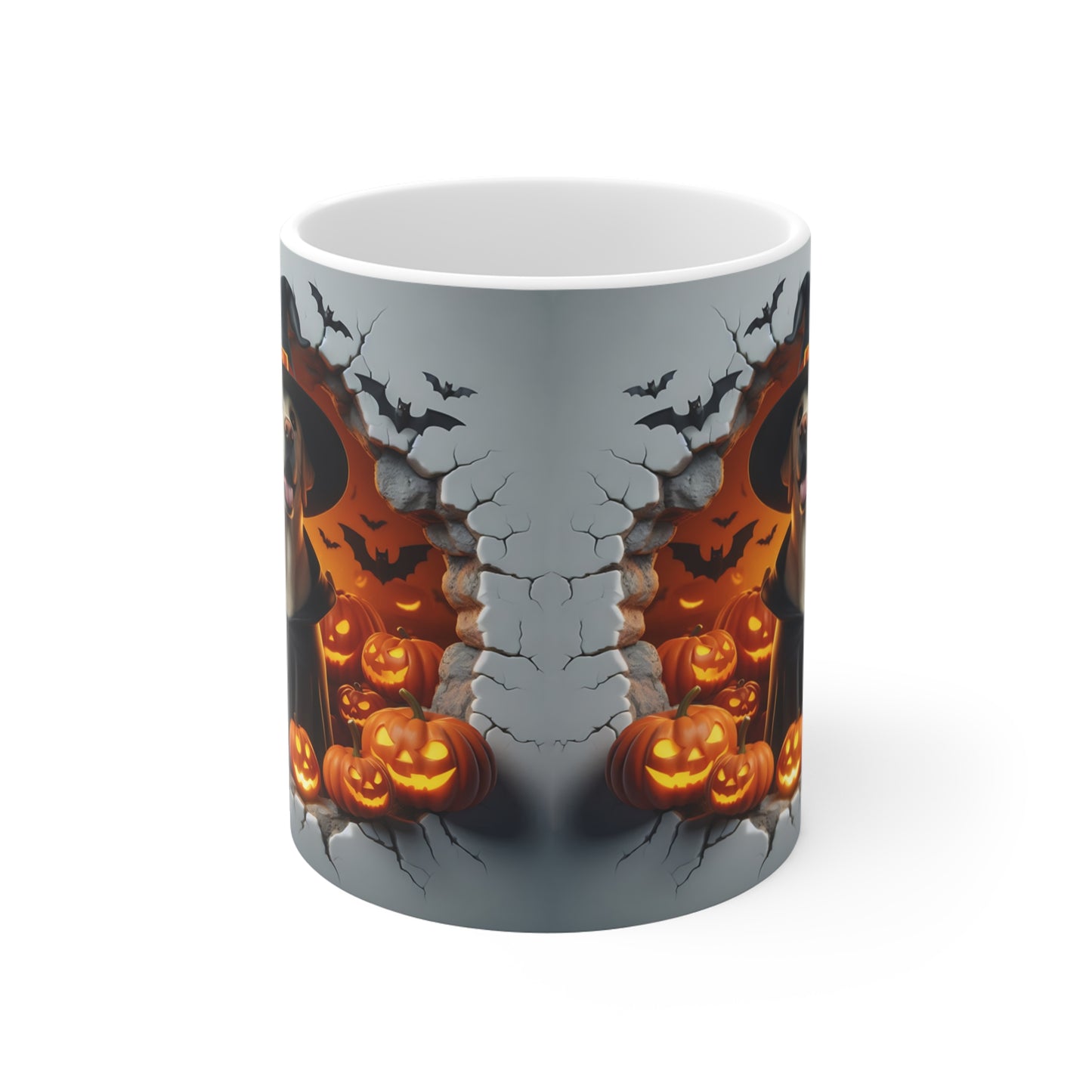 Festive Halloween Ceramic Mug 11oz Puppies and Bats