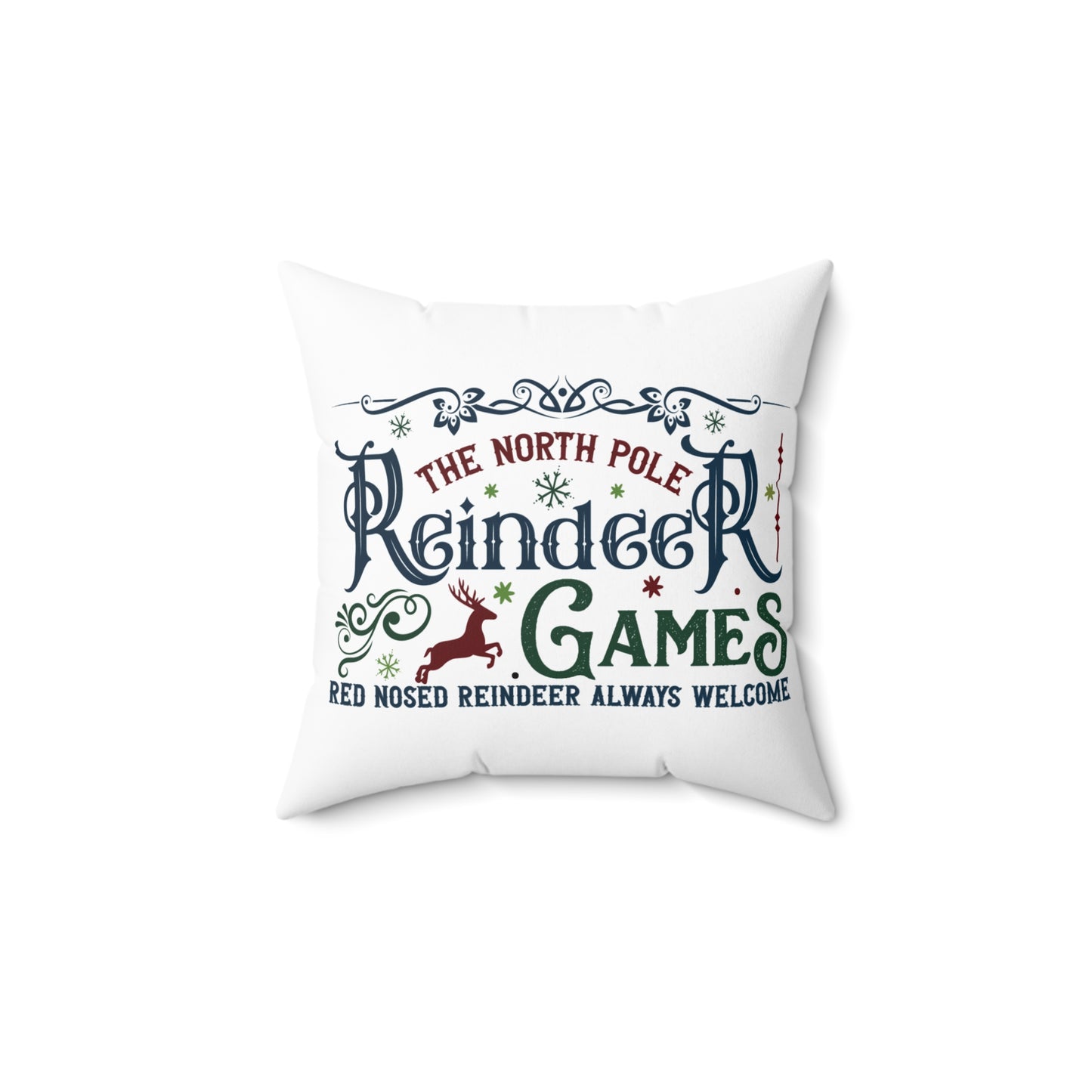 Christmas Themed Spun Polyester Square Pillow Reindeer Games