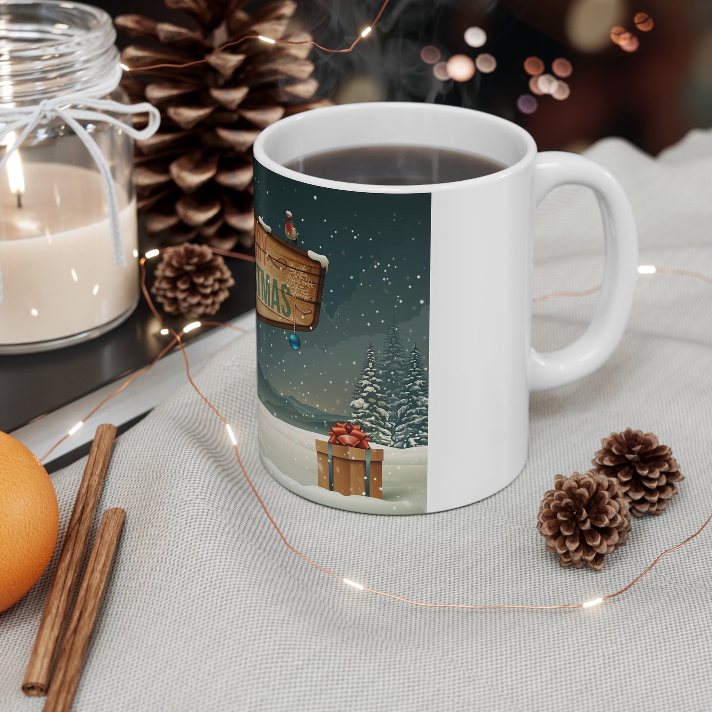 Merry Christmas and Happy Holidays Hot Beverage Mug 11oz