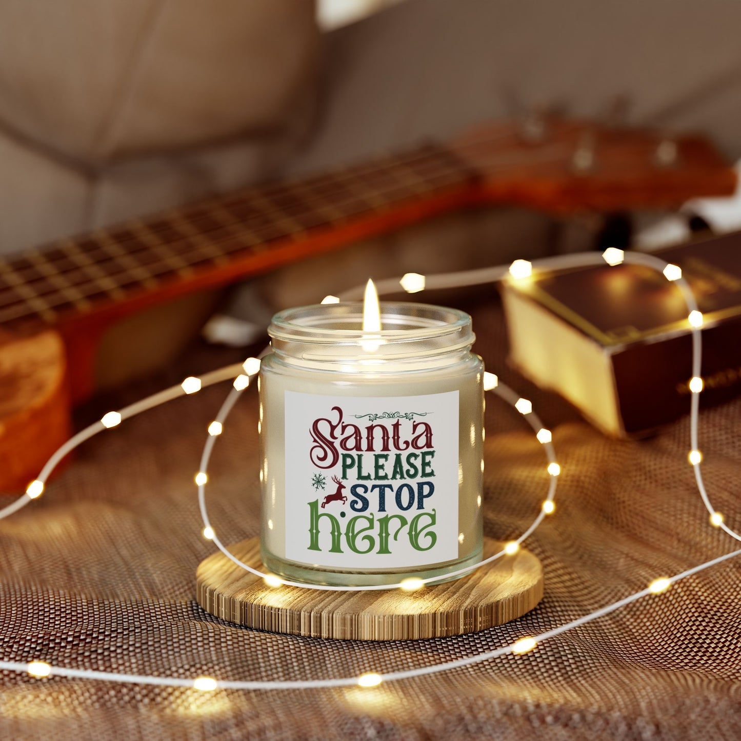 Christmas Themed Scented Coconut Apricot Candles (4oz, 9oz) Please Stop Here Santa!