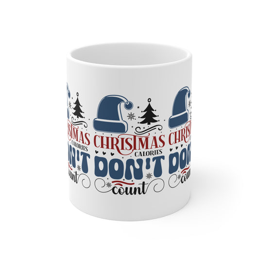 Festive Christmas Ceramic Coffee and Tea Mug 11oz Christmas Calories Don't Count