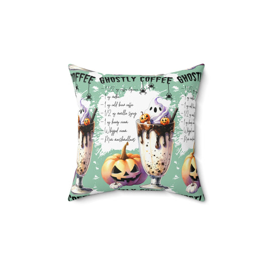 Halloween Themed All Over Print Design Square Pillow Ghostly Coffee With Marshmallows