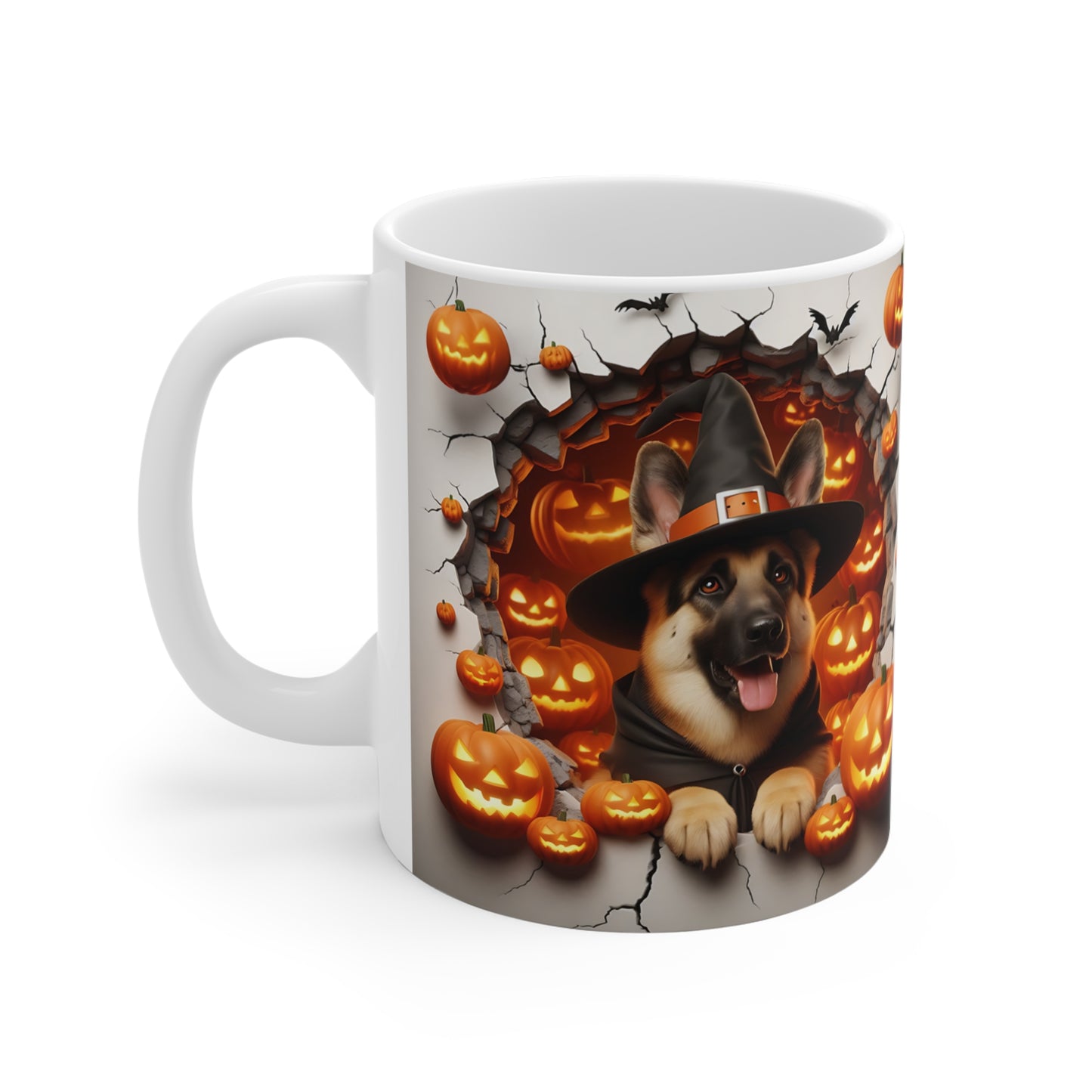 Festive Halloween Ceramic Mug 11oz German Shepards and Creepy Pumpkins