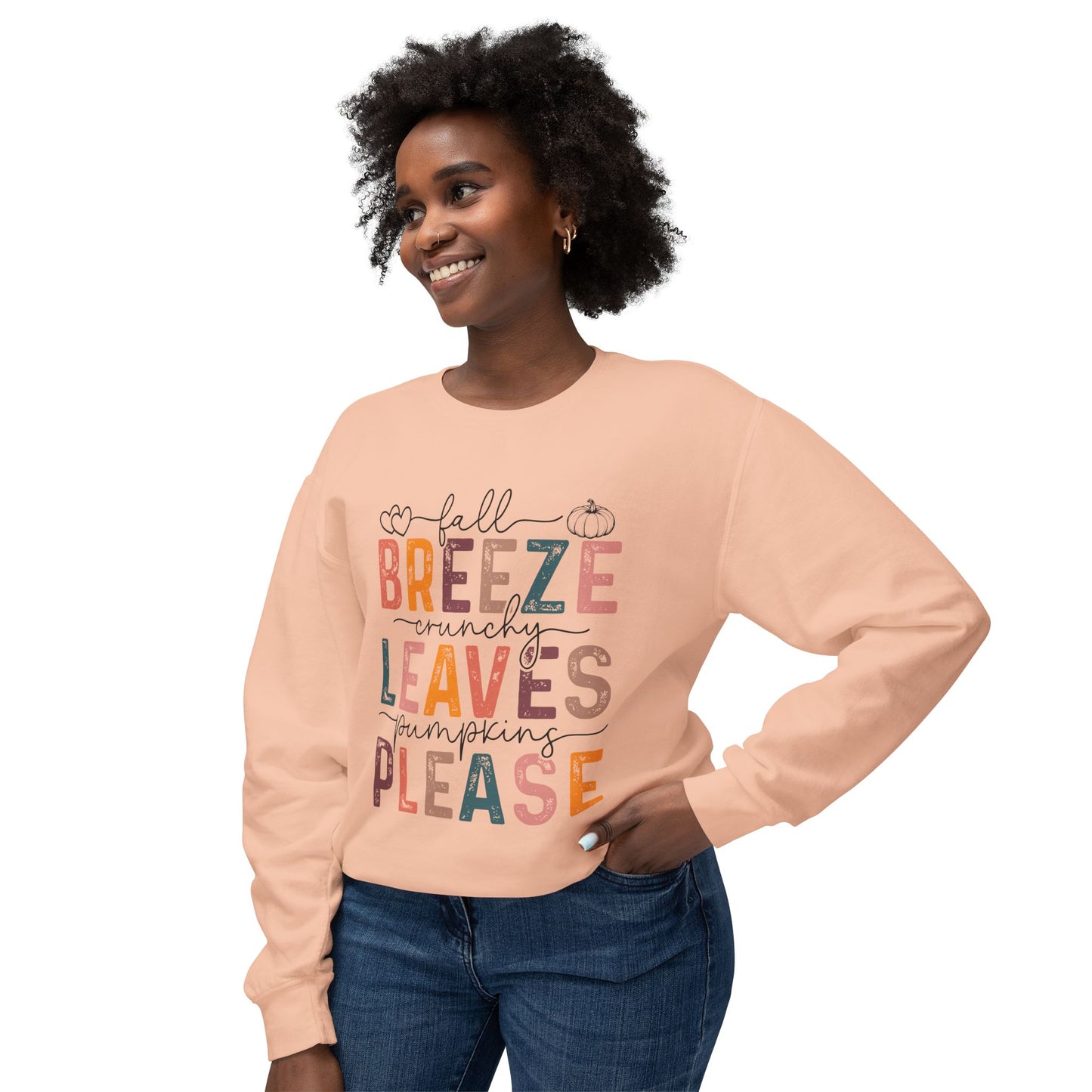 Women's Thanksgiving Unisex Lightweight Crewneck Sweatshirt Breeze Leaves Please