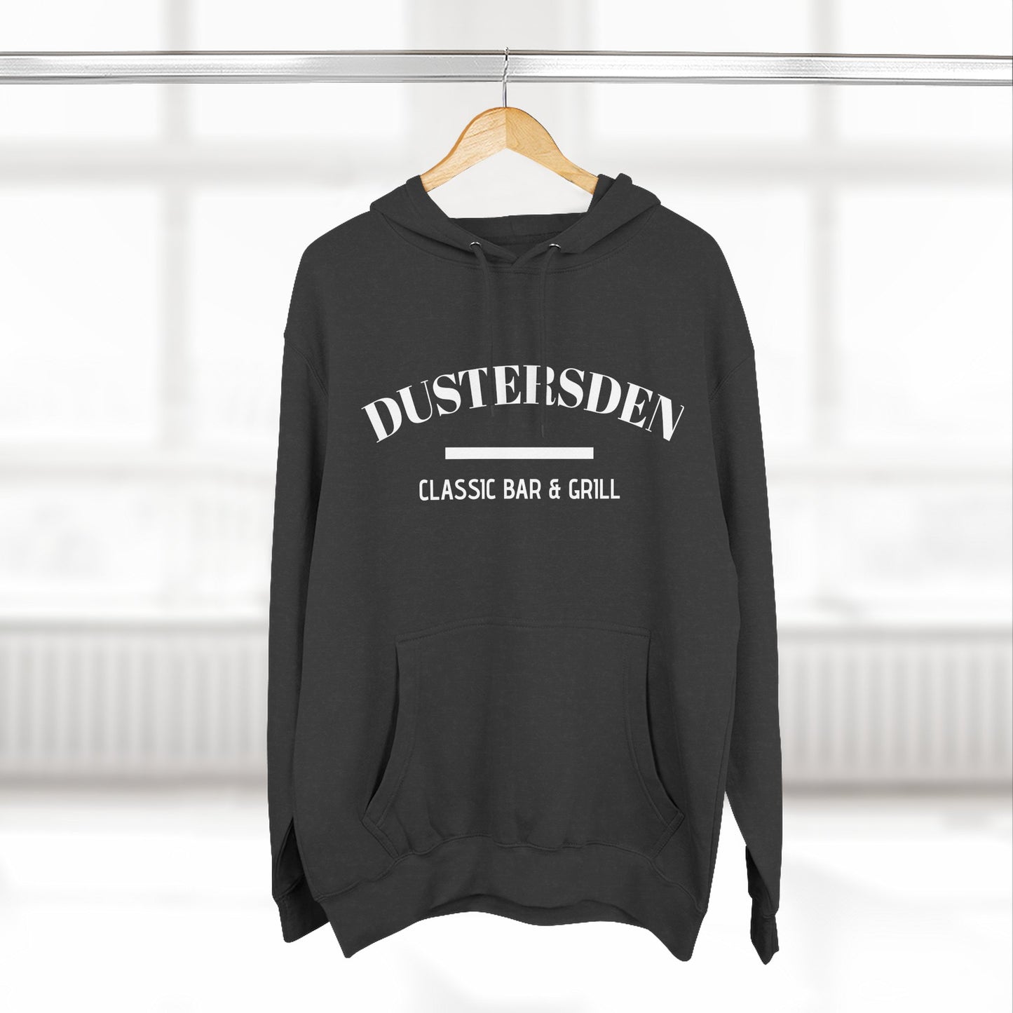 Dusty’s Den Classic Bar & Grill Hoodie — Vintage Pub Logo Fleece Hoodie