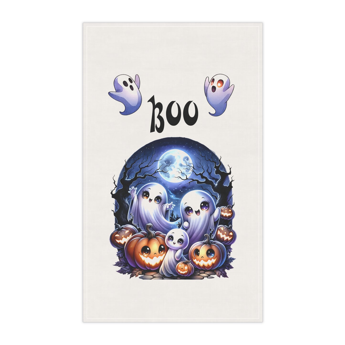 Festive Halloween Tea Towel (cotton, poly) Junior Ghosts and Pumpkins