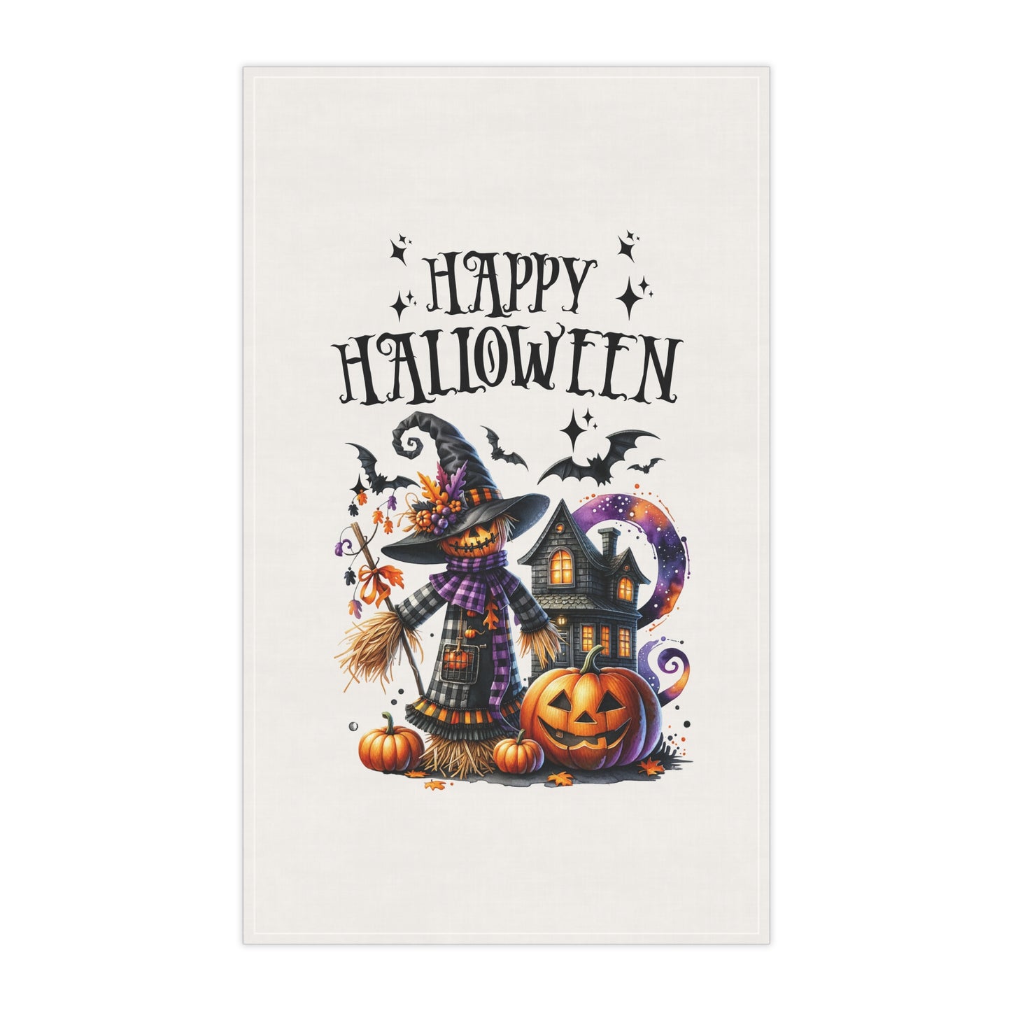 Festive Halloween Tea Towel (cotton, poly) Witches at Halloween