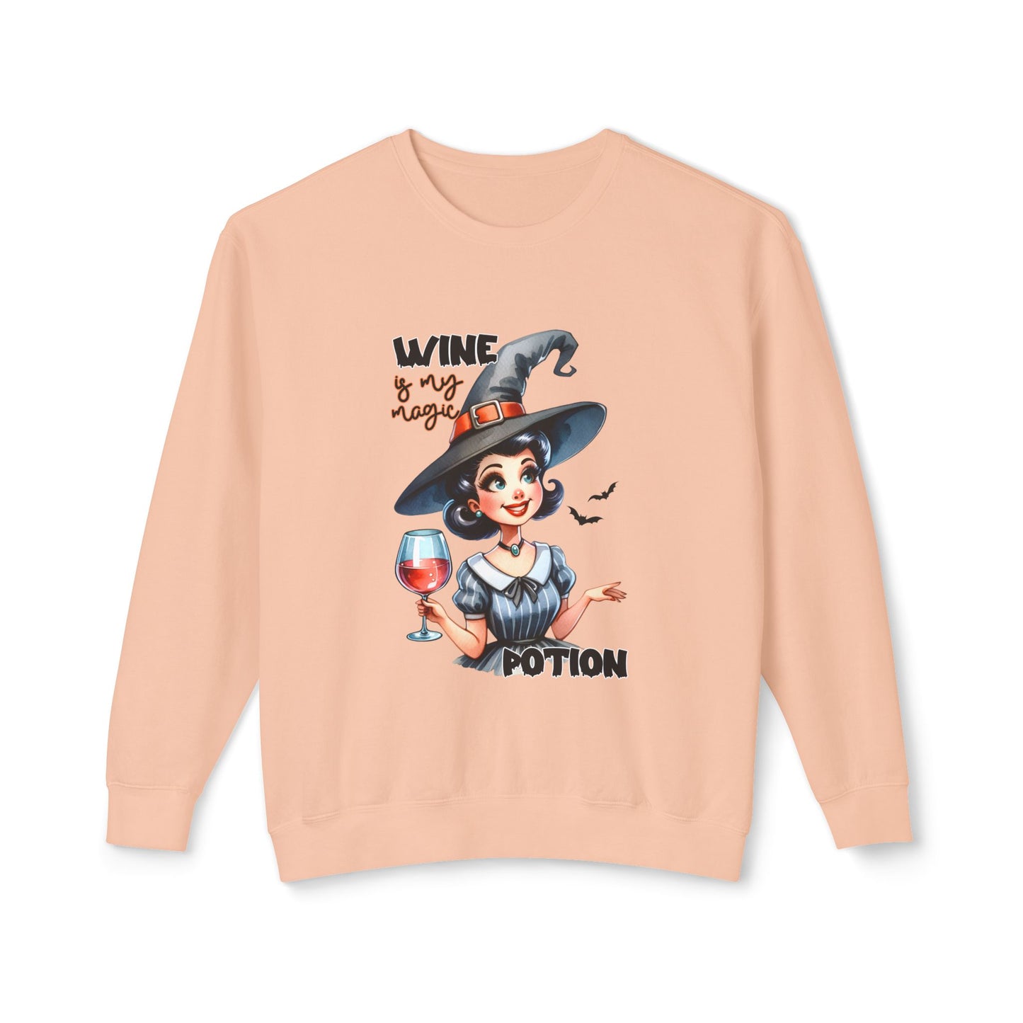 Halloween Themed Crewneck Sweatshirt Witches Drinking Wine With Goblins and Ghouls at Halloween Time