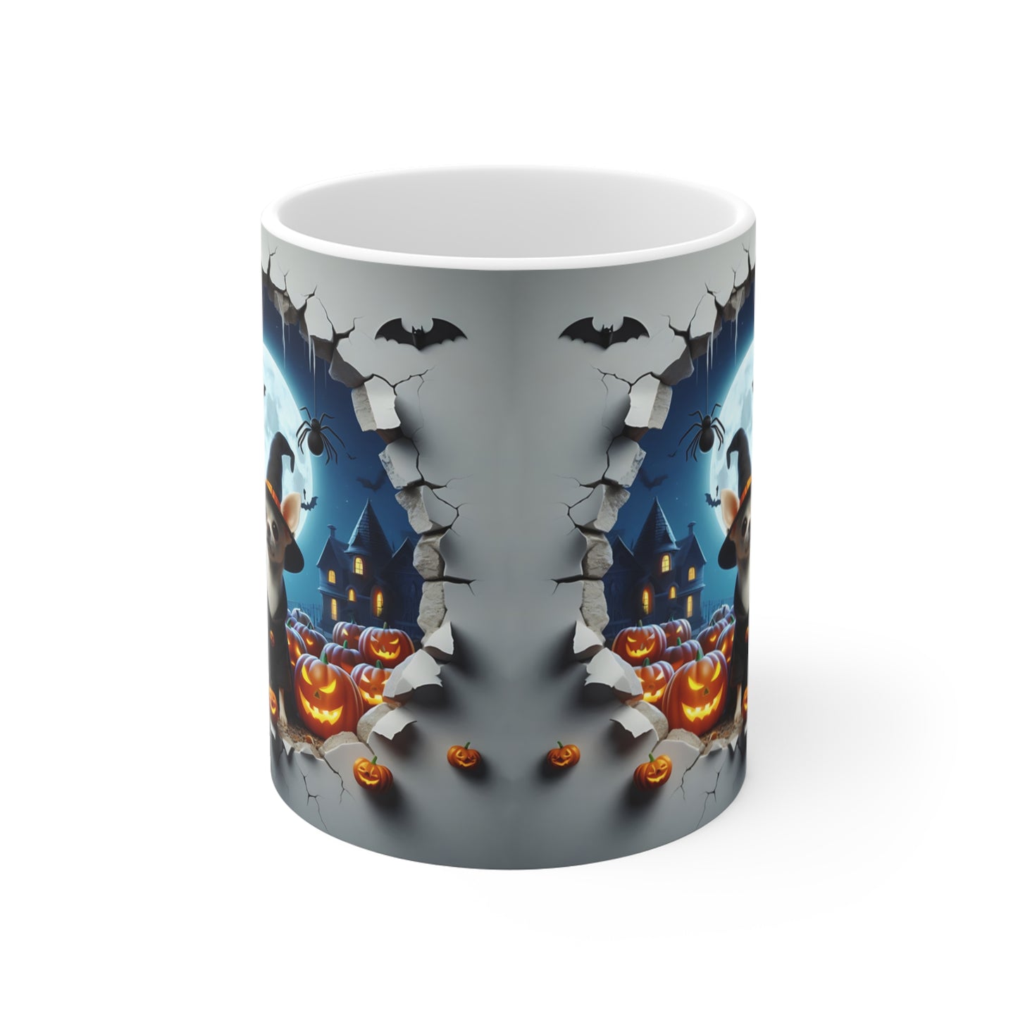 Festive Halloween Ceramic Mug 11oz Dogs Pumpkins Witches Bats