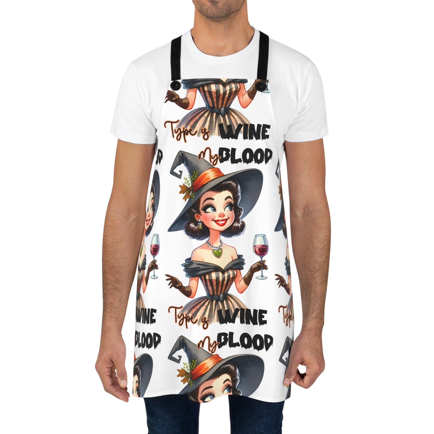 Halloween Themed Apron All Over Print Witches and Wine At Halloween Time Is Spooky