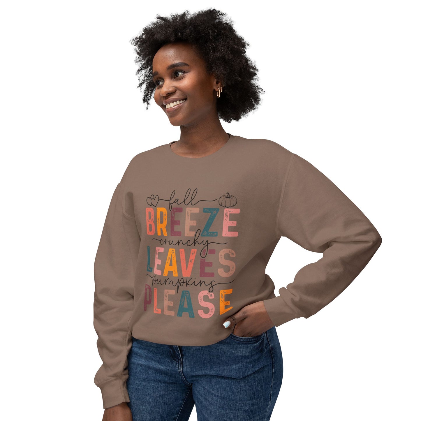 Women's Thanksgiving Unisex Lightweight Crewneck Sweatshirt Breeze Leaves Please