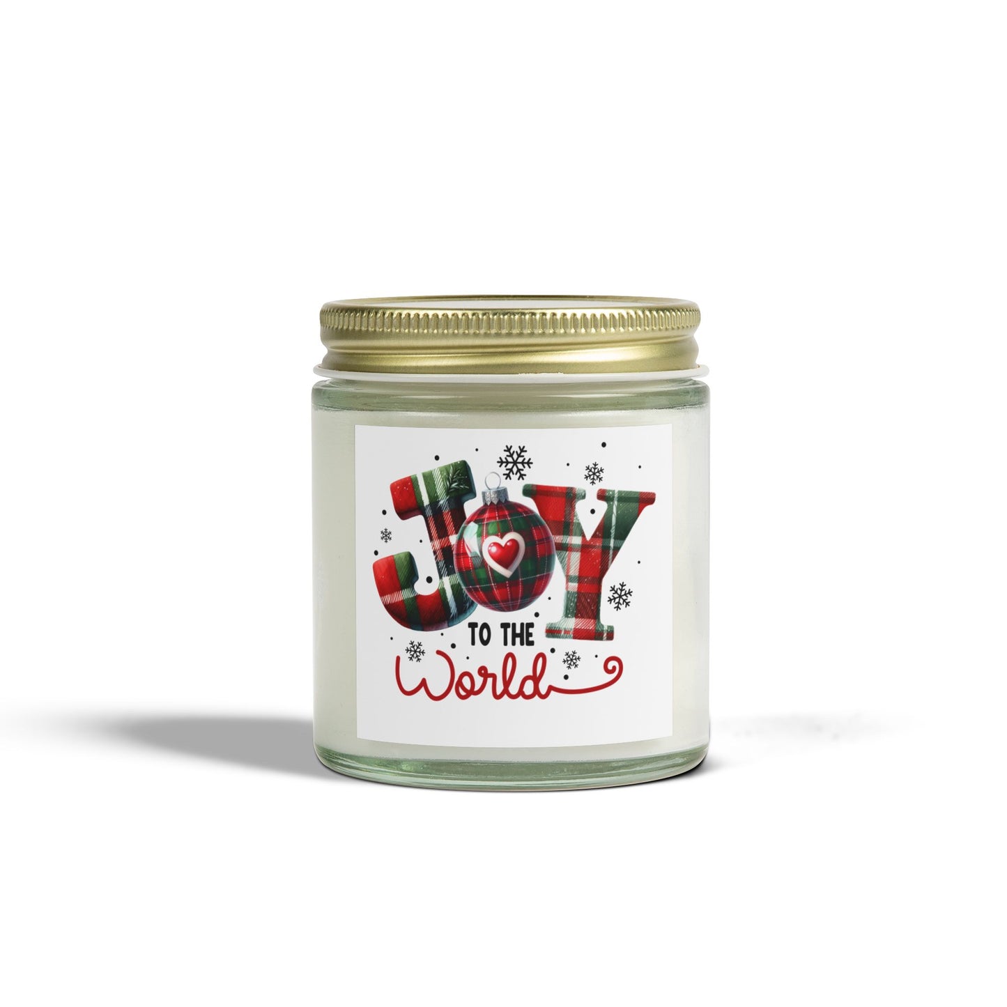 Christmas Themed Scented Candles, Coconut Apricot Wax (4oz, 9oz) Joy To The World