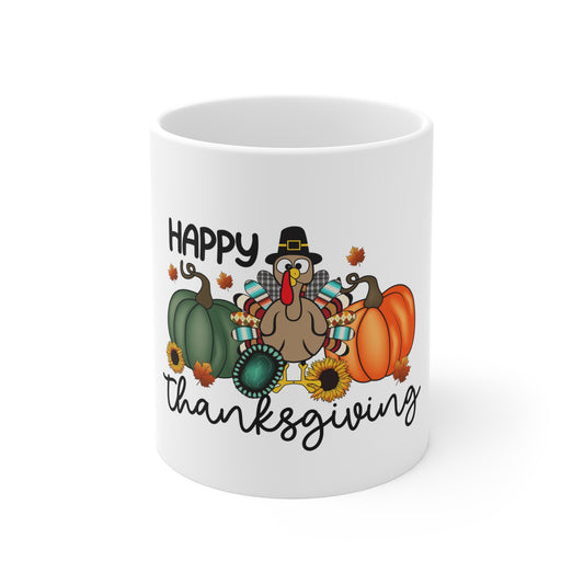 Festive Thanksgiving Ceramic Mug 11oz Turkeys Wishing You a Happy Thanksgiving