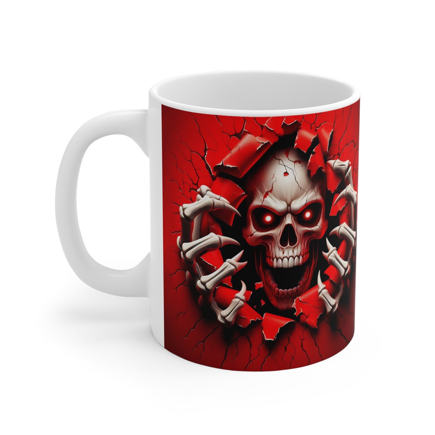 Festive Halloween Ceramic Mug 11oz Creepy Skeleton in a Red Cup