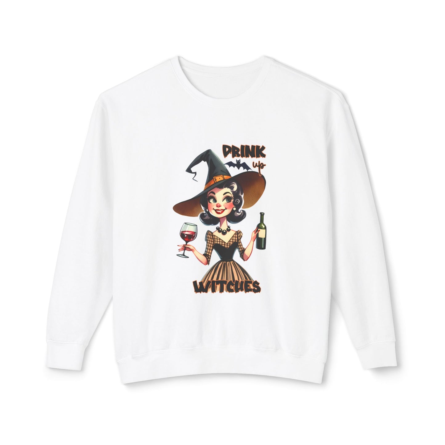 Halloween Themed  Crewneck Sweatshirt Witches and Wine Are Fine at The Halloween Time. Have a Witchy Halloween