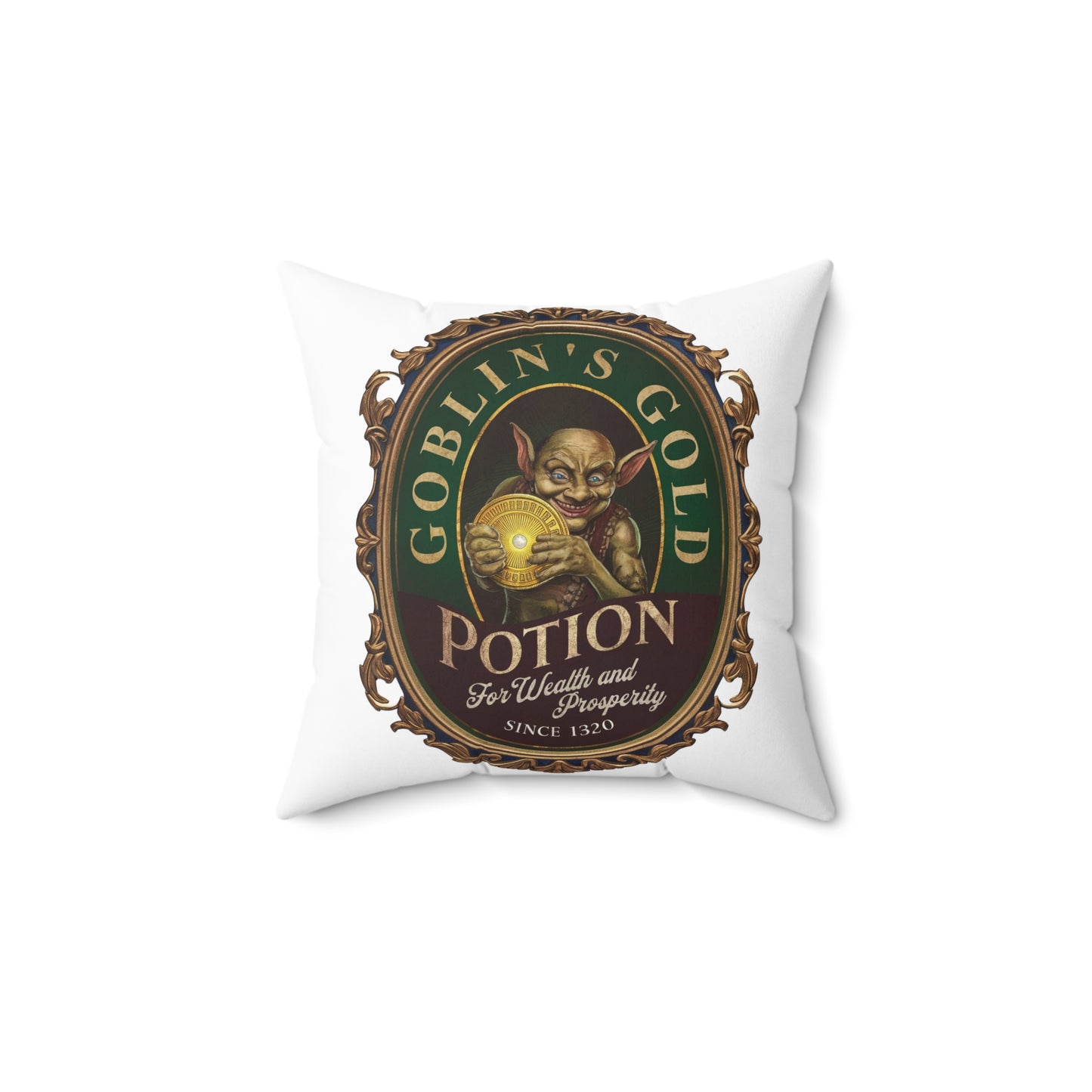 Festive Halloween Spun Polyester Square Pillow Goblins Gold Potion