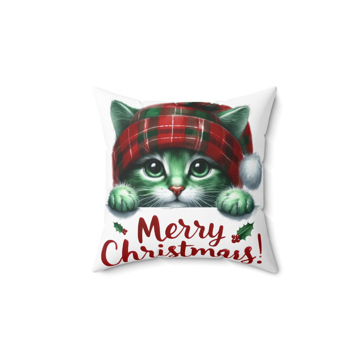 Christmas Themed Spun Polyester Square Pillow Cats and Christmas