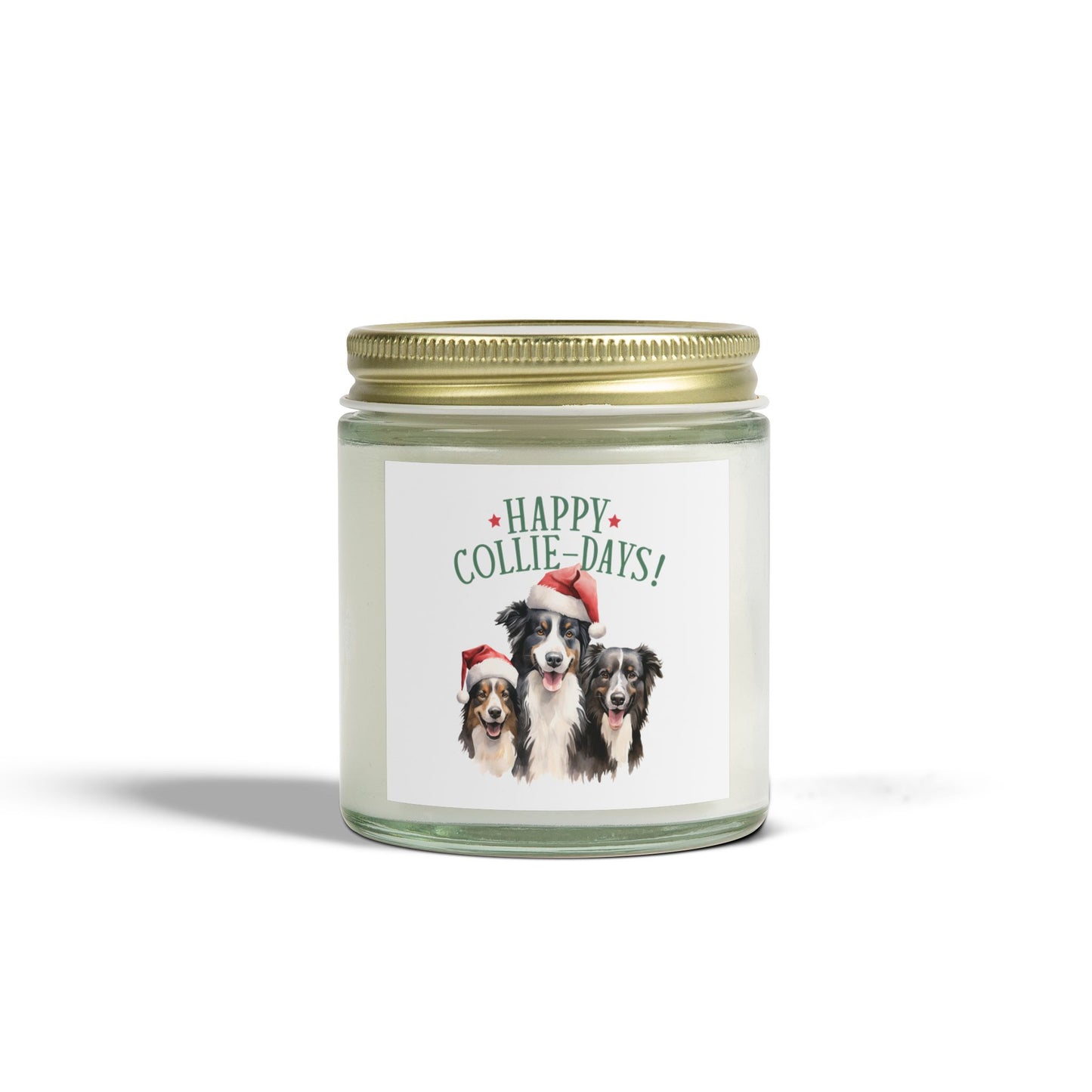 Christmas Themed Scented Candles, Coconut Apricot Wax (4oz, 9oz) Happy Dogs