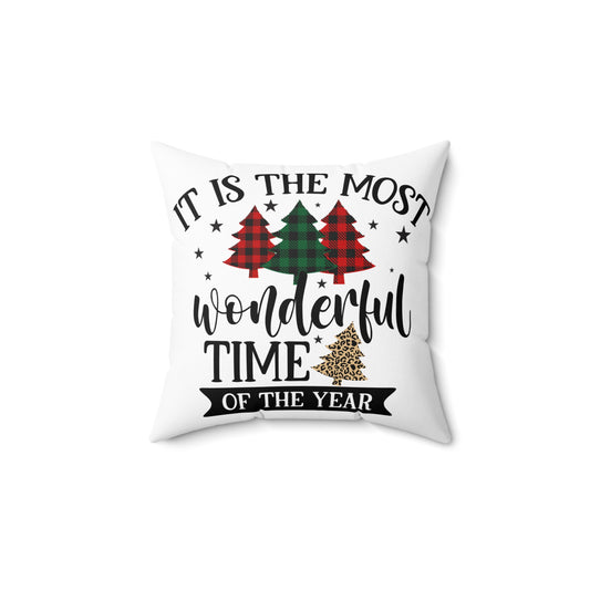 Christmas Themed Spun Polyester Square Pillow It's The Most Wonderful Time of The Year