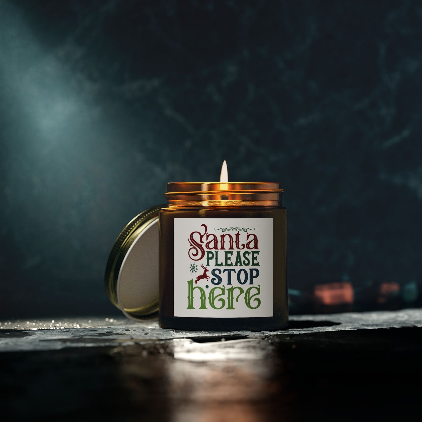 Christmas Themed Scented Coconut Apricot Candles (4oz, 9oz) Please Stop Here Santa!