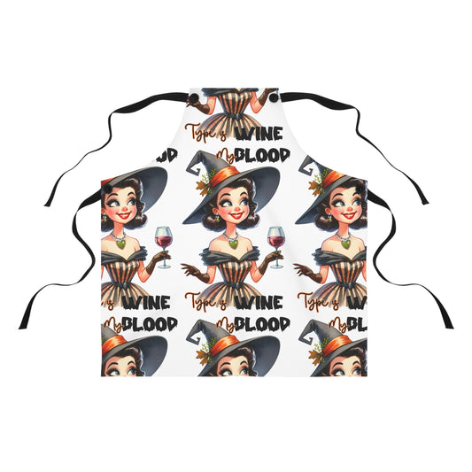 Halloween Themed Apron All Over Print Witches and Wine At Halloween Time Is Spooky