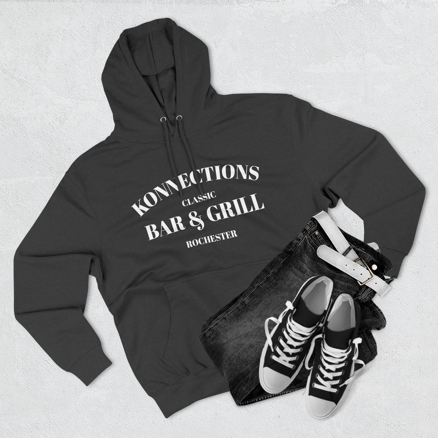 Konnections Classic Bar and Grill Rochester Hoodie — Minimal Logo Fleece Pullover