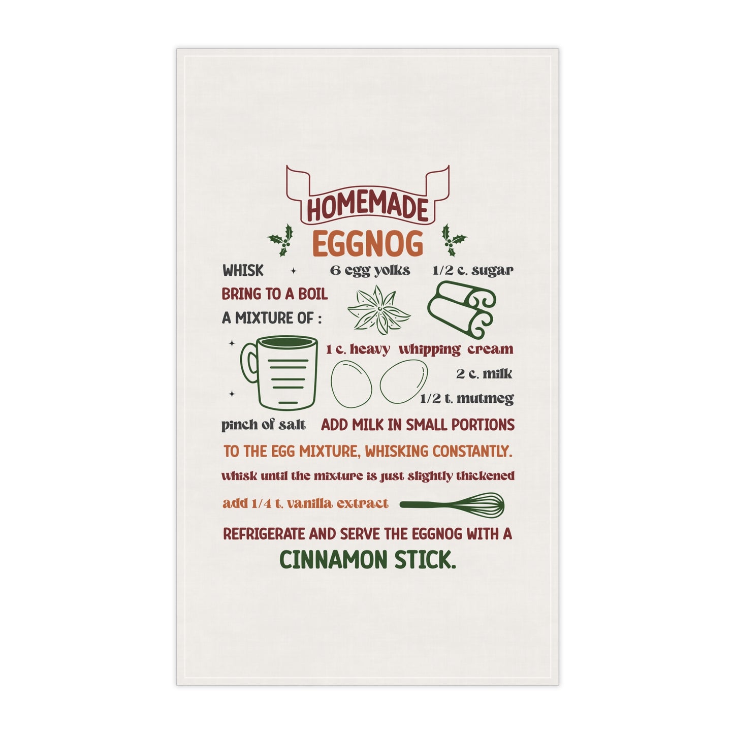 Festive Christmas Baking Recipe Tea Towel Homemade Eggnog Recipe