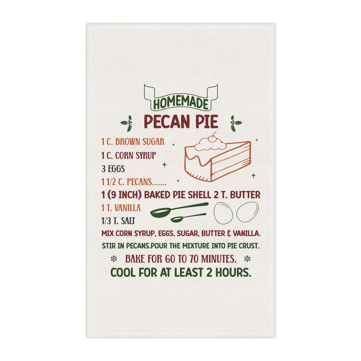 Festive Christmas Baking Recipe Tea Towel Pecan Pie Recipe