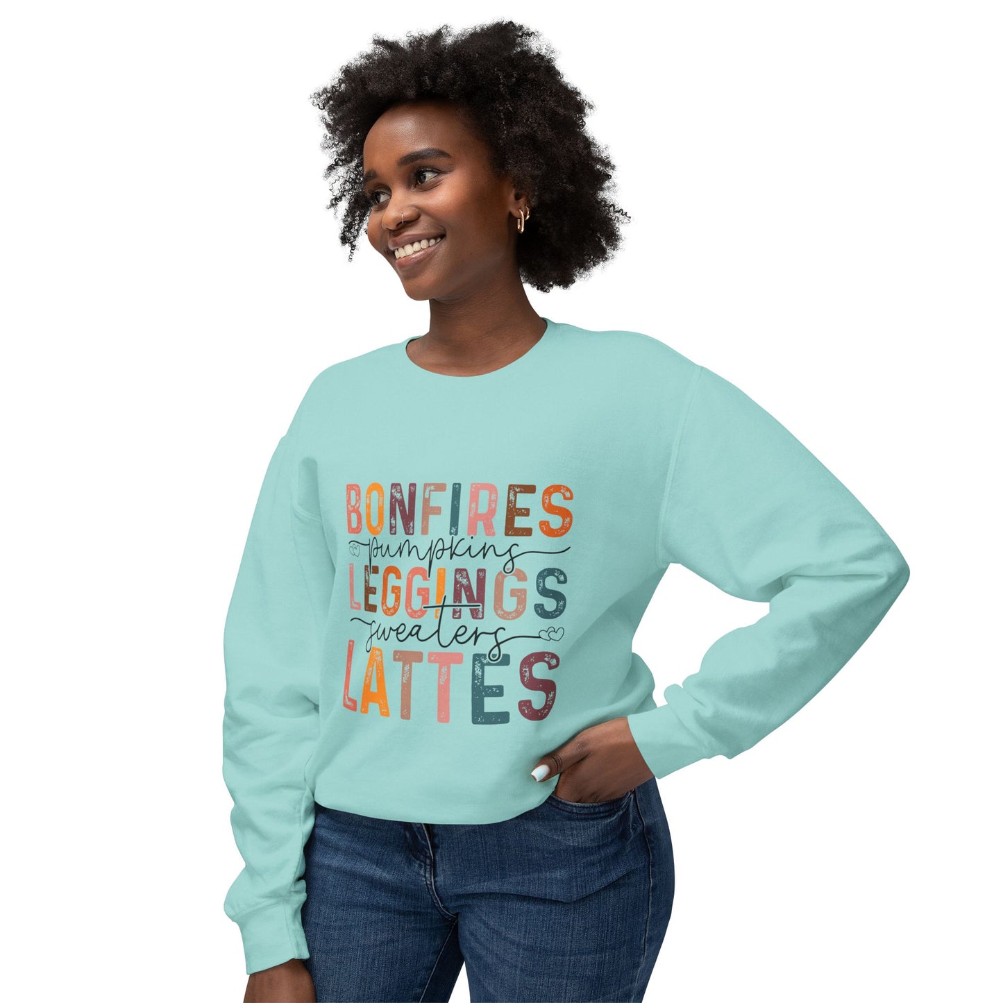 Women's Thanksgiving Unisex Lightweight Crewneck Sweatshirt Bonfires Blessings Lattes