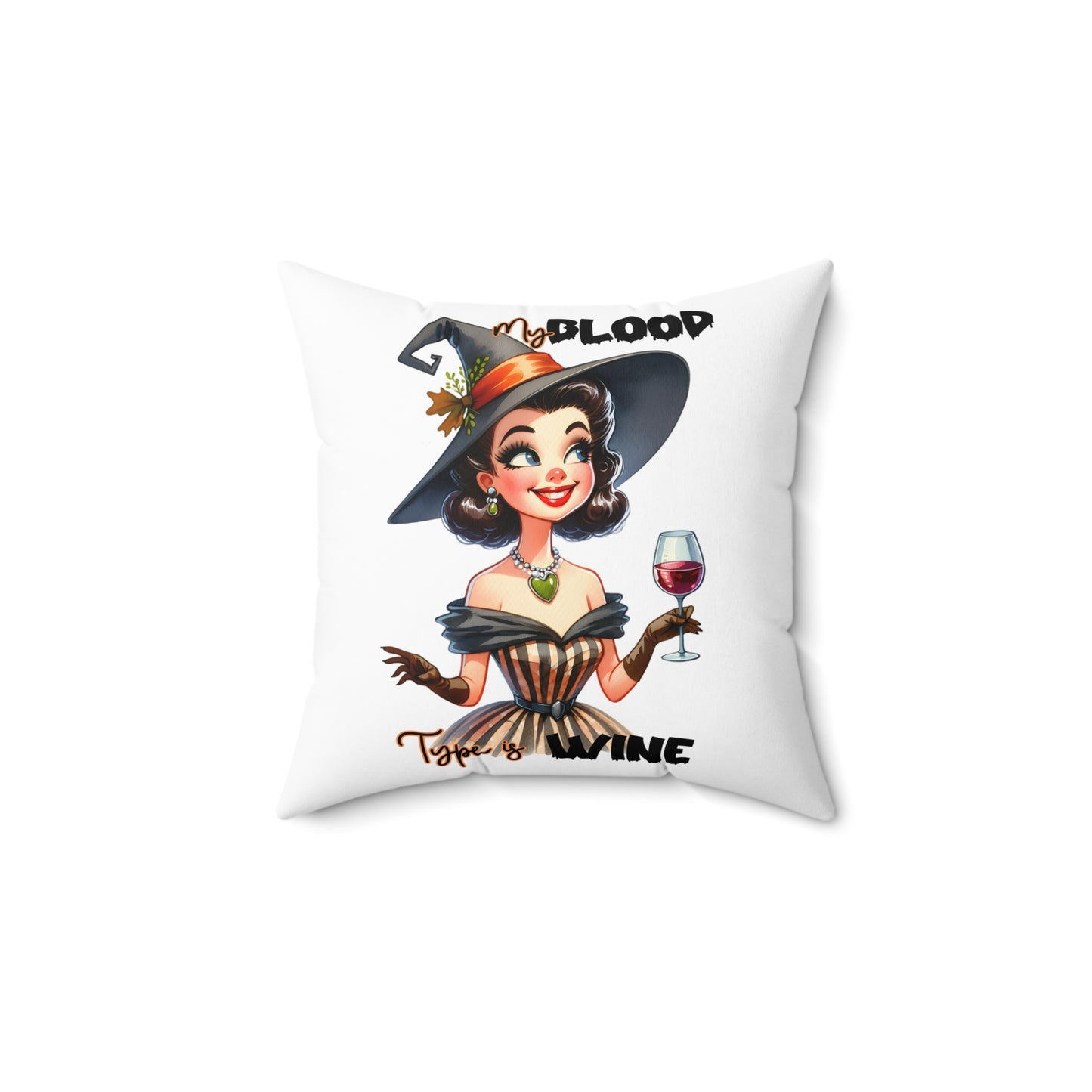 Festive Halloween Pillow Witches Love To Drink Red Wine. Happy Halloween 2024.