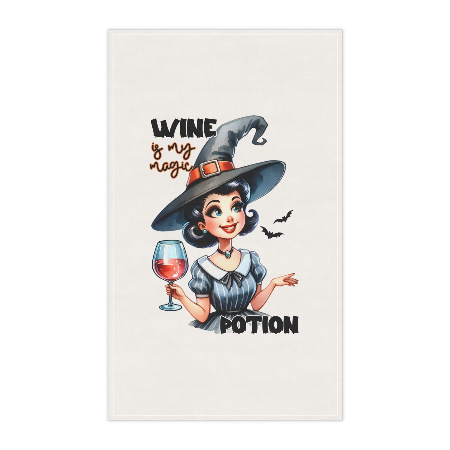 Festive Halloween Tea Towel (cotton, poly) Wine is This Witches Potion