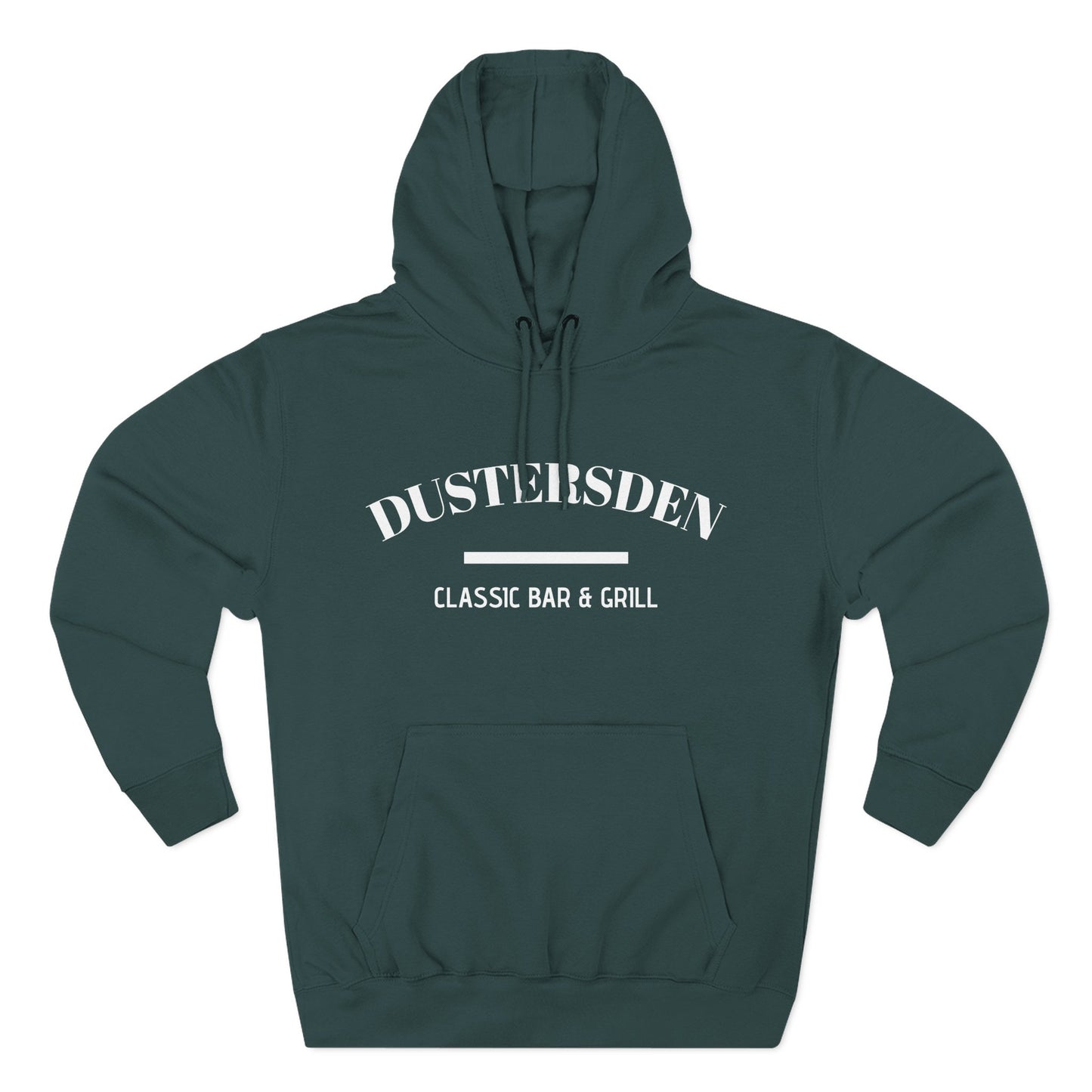 Dusty’s Den Classic Bar & Grill Hoodie — Vintage Pub Logo Fleece Hoodie