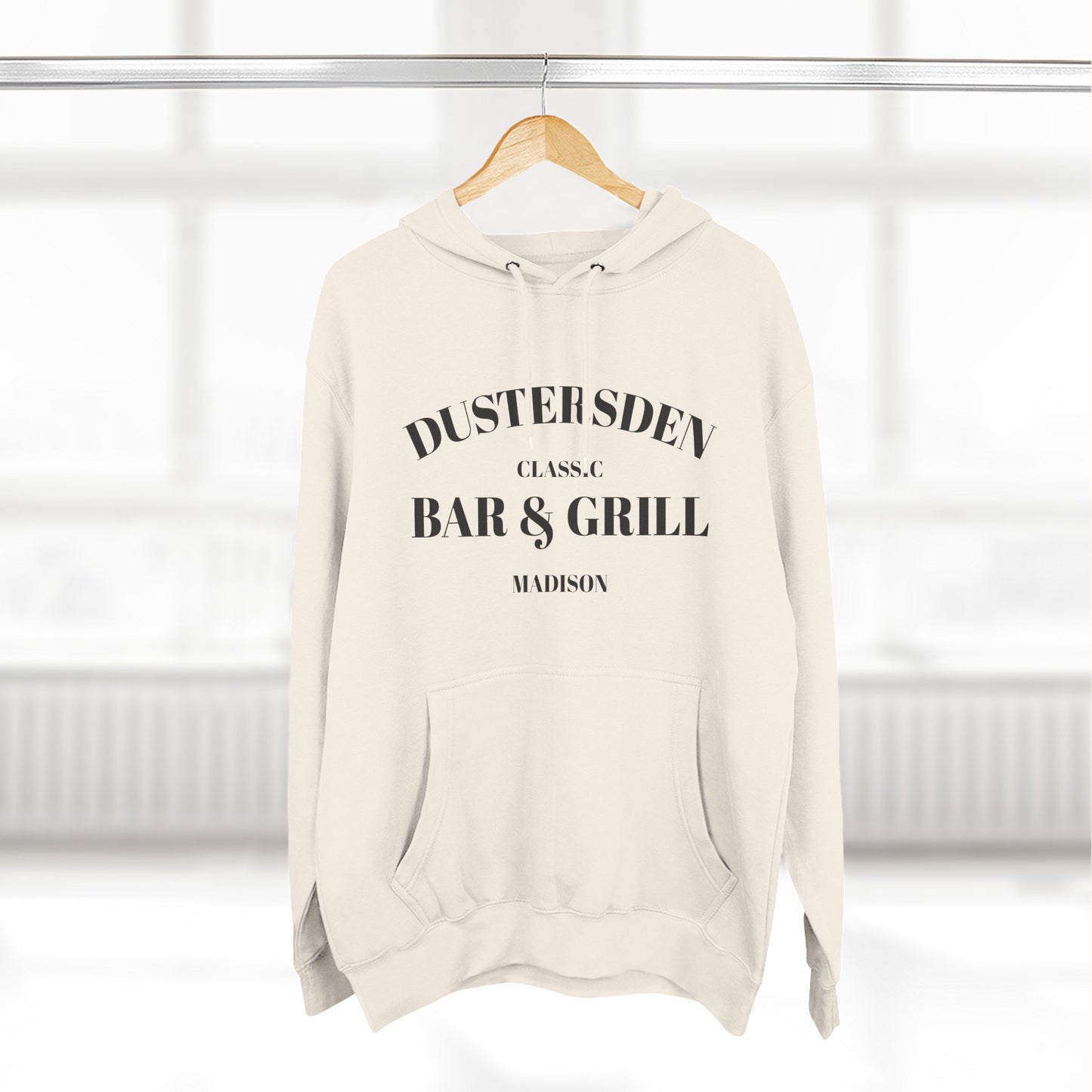 Dustersden Classic Bar and Grill Madison Hoodie — Minimal Logo Fleece Pullover