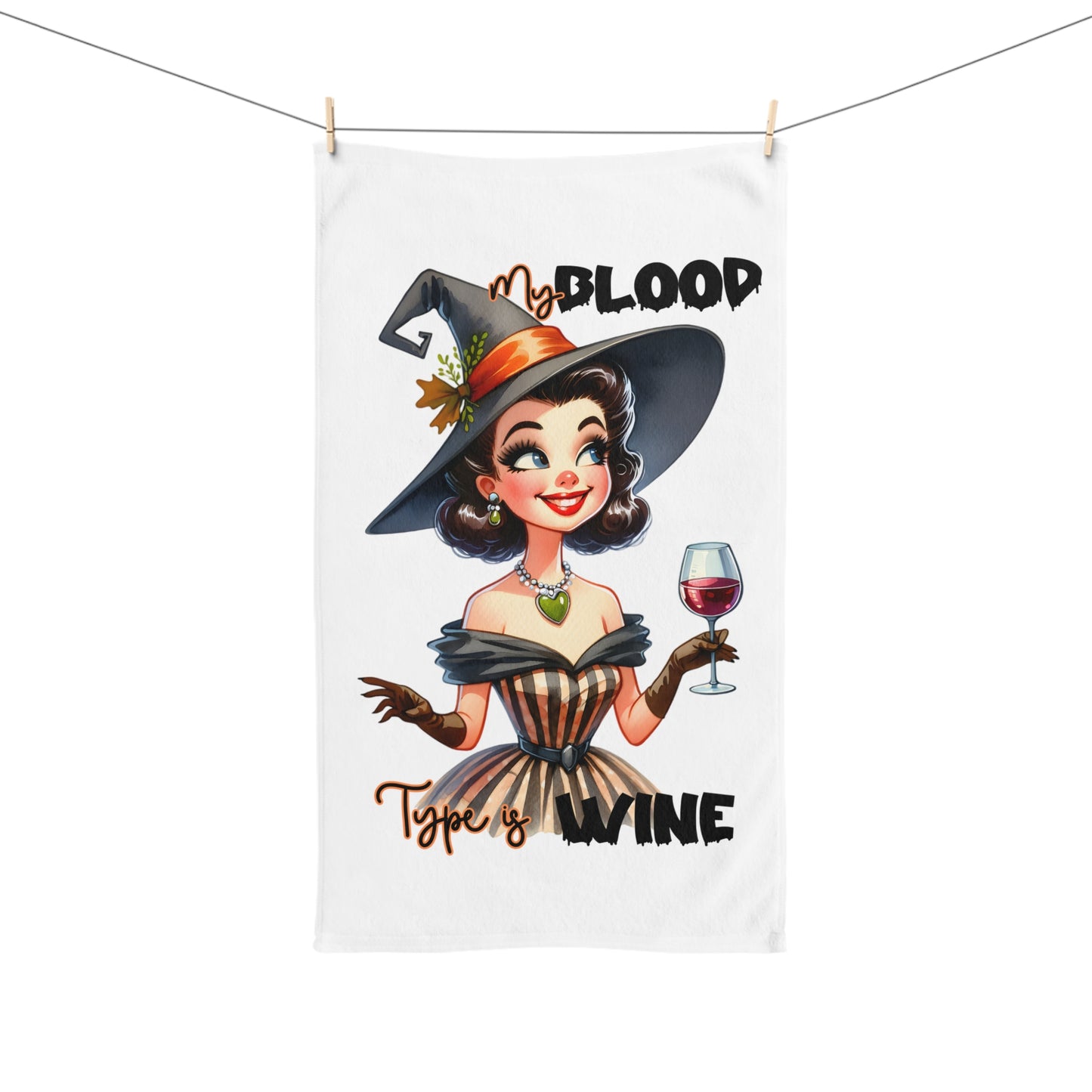 Halloween Themed Hand Towel My Blood Type is Wine